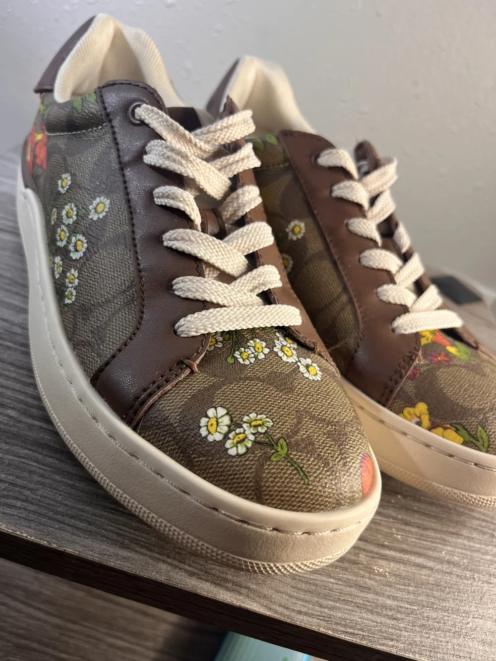 Coach Kids Floral & Signature Canvas Low-Tops in Brown and Navy